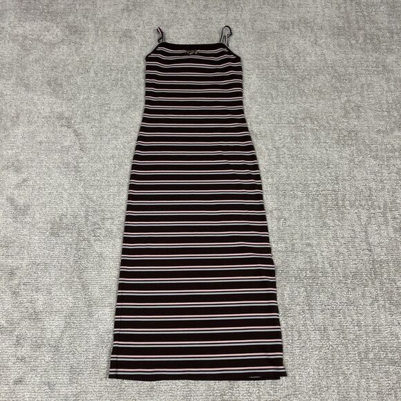 Nike Femme Ribbed Striped Maxi Dress Womens Small Y2K Brown Side Slit - Picture 2 of 11